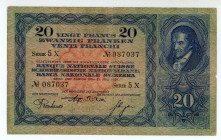 Switzerland
Schweizerische Nationalbank
20 Francs, 21st July 1931
S/N Series 5X 087037
Pick 39c

Good fine.

From the “Yankee” Collection of banknotes...