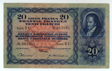 Switzerland
Schweizerische Nationalbank
20 Francs, 27th August 1937
S/N Series 8U 062051
Pick 39f

About very fine.

From the “Yankee” Collection of b...