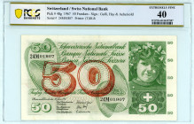 Switzerland
Swiss National Bank
50 Franken, 30 June 1967
S/N 24M01807
Signatures of Galli, Hay and Aebersold
Printer: TDLR
Pick 48g

Graded Extremely ...