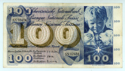 Switzerland
Schweizerische Nationalbank
100 Francs, 1956
S/N 5N 02434
Pick 49a

Fine.

From the “Yankee” Collection of banknotes.
