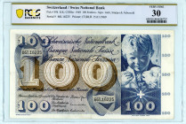 Switzerland
Swiss National Bank
100 Franken, 15 January 1969
S/N 66L16225
Signatures of Galli, Stopper and Aebersold
Printer: TDLR
Pick 49k; R/K-CH18e...