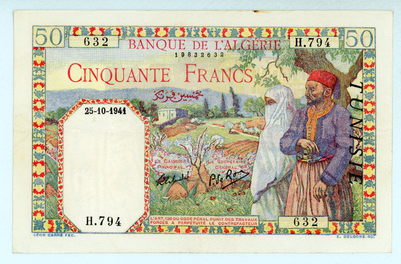 Tunisia
Banque de l'Algerie
50 Francs, 25th Ocotber 1941 (1938-1945)
S/N H.794 6...