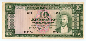 Turkey
Central Bank
5 Lirasi, 1930 ND (1959)
S/N Z50 111976
Watermark: K. Ataturk
Pick 160

Good very fine.

From the “Yankee” Collection of banknotes...