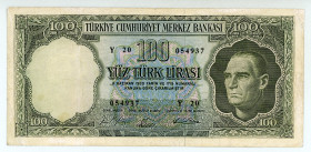 Turkey
Central Bank
100 Lirasi, 1930 ND (1964)
S/N Y20 054937
Printer: DBM-A
Watermark: K. Ataturk
Pick 177

Very fine.

From the “Yankee” Collection ...
