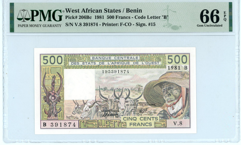 West African States / Benin 
500 Francs, 1981
S/N V.8 391874
Signature #15
Code ...