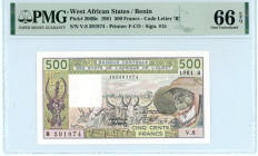 West African States / Benin 
500 Francs, 1981
S/N V.8 391874
Signature #15
Code Letter “B"
Printer: F-CO
Pick 206Bc

Graded Gem Uncirculated 66 EPQ PM...