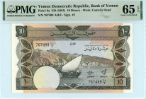 Yemen Democratic Republic
Bank of Yemen
10 Dinars, ND (1984)
S/N 767499 AH/3
Signature #3
Watermark: Camel’s Head 
Pick 9a

Graded Gem Uncirculated 65...
