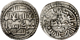 Taifas almorávides. Ahmad ibn Hud. Doble quirate o dirhem. (V. 1921) (FBM. N2, mismo ejemplar) ("Murcia musulmana" 39) (S.Album H407). Rara. 1,76 g. M...