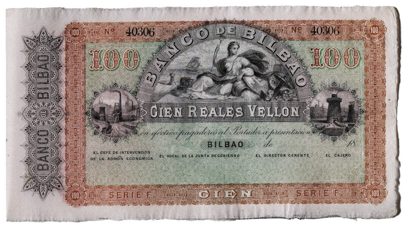 (1857). Banco de Bilbao. 100 reales de vellón. (Ed. 143) (Pick S251). (21 de ago...