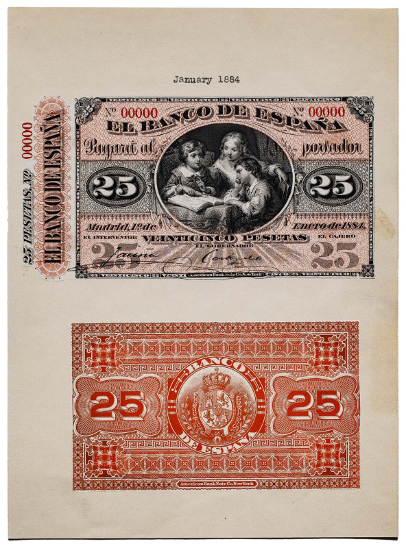 1884. 25 pesetas. (Ed. 282M var) (Pick 245). 1 de enero, "Lección de Geografía"....