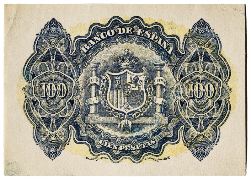 (1906). 100 pesetas. (Ed. 313F var). (30 de junio). Reverso para un billete fals...