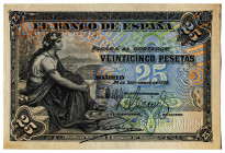 1906. 25 pesetas. (Ed. 314M var) (Pick 57s). 24 de septiembre. Billete de muestra para la grabación del color. Desmonetizado mediante taladro de punto...