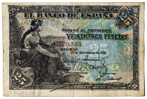 1906. 25 pesetas. (Ed. 314F). 24 de septiembre. Sin serie. Falso de época. BC+.