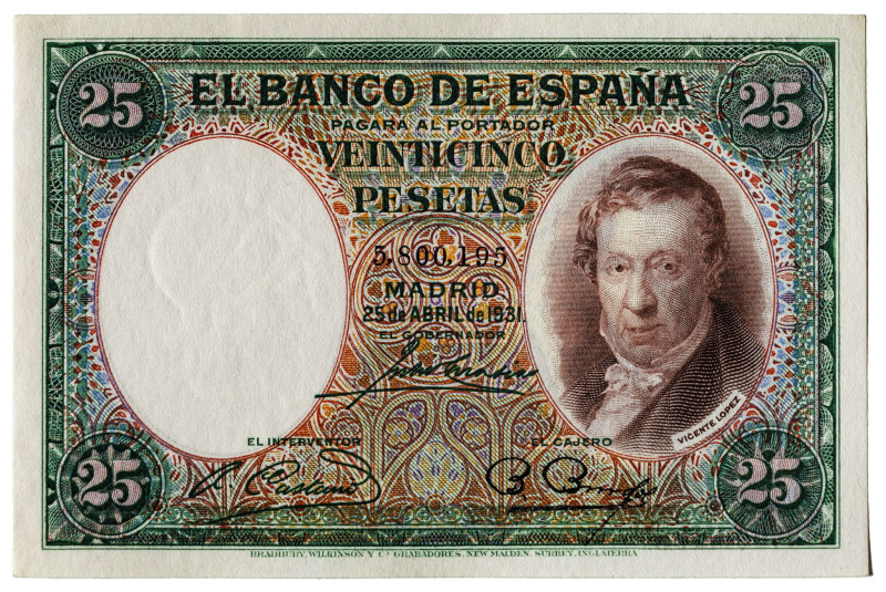 1931. 25 pesetas. (Ed. 358) (Pick 81). 25 de abril, Vicente López. Apresto origi...