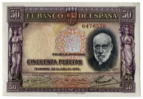 1935. 50 pesetas. (Ed. 366) (Pick 88a). 22 de julio, Ramón y Cajal. Sin serie. S/C-.