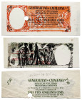 (1936-1937). Generalitat de Catalunya. Conjunto de 2 recortes y una prueba de impresión en formato completo para unos billetes que no se llegaron a em...