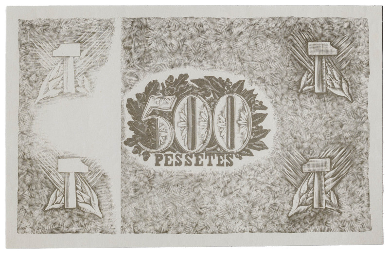 (1936-1937). Generalitat de Catalunya. 500 pesetas. Prueba de impresión del reve...