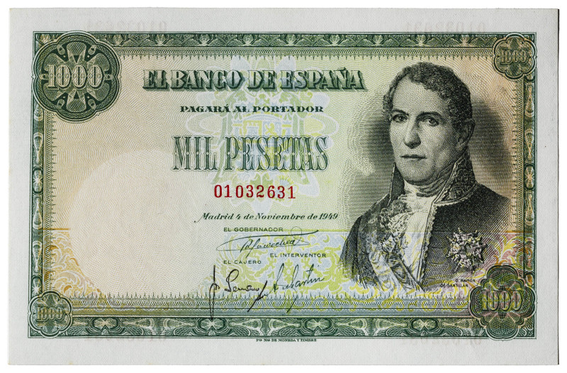 1949. 1000 pesetas. (Ed. 458) (Pick 138a). 4 de noviembre, Santillán. Apresto or...