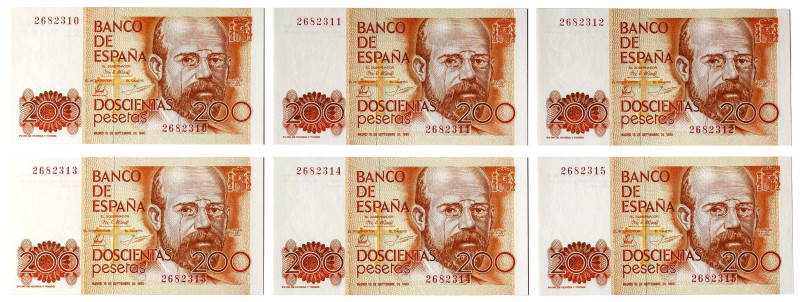 1980. 200 pesetas. (Ed. 480) (Pick 156). 16 de septiembre, Clarín. 6 billetes co...