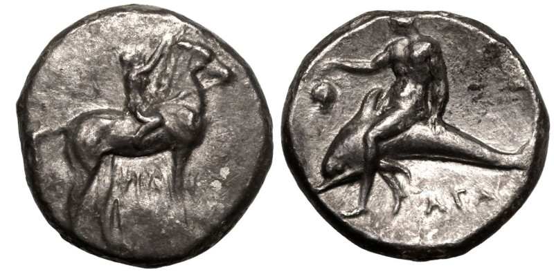 MAGNA GRAECIA. CALABRIA, TARENTUM. 
Silver Nomos, circa 302-280 BC. 
Sa-, Phil...