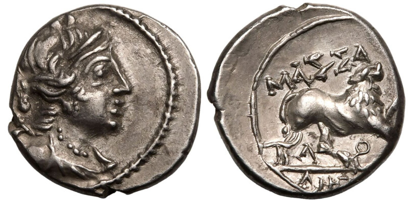 ANCIENT GREECE. GAUL, MASSALIA. 
Silver Drachm, circa 125-90 BC. 
Obv: draped ...