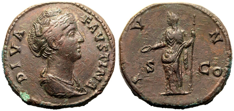 ROMAN EMPIRE. Diva Faustina I (wife of Antoninus Pius). 
Bronze Sestertius, aft...