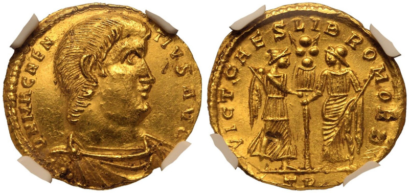 ROMAN EMPIRE. Magnentius. 
Gold Solidus, AD 353. Treveri. 
Obv: D N MAGNENTIVS...