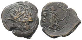 Imitationen römischer Münzen.


Imitation eines römischen Antoninians (Bronze) aus dem gallischen Reich (spätes 3. Jh.).

Vs: Barbarisierter Kopf...
