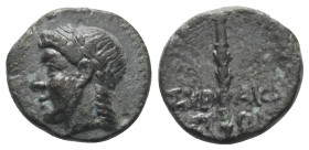 Sizilien. Syrakus. Unter römischer Herrschaft.

 Bronze. Nach 212 v. Chr.
Vs: Kopf des Apollon mit Lorbeerkranz links
Rs: Fackel.

14 mm. 2,45 g...