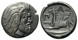 Taurischer Chersones. Pantikapaion.

 Bronze. Ca. 325 - 310 v. Chr.
Vs: Kopf eines bärtigen Satyrn rechts.
Rs: Greifenprotome links; im Abschnitt ...
