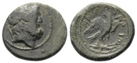 Makedonien. Amphipolis.

Bronze. Nach 148 v. Chr.
Vs: Kopf des Zeus mit Lorbeerkranz und Szepter über der Schulter rechts.
Rs: Adler auf Blitzbünd...