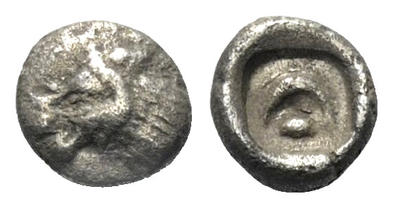 Karien. Mylasa.

 Hemiobol (Silber). Ca. 520 - 490 v. Chr.
Vs: Protome einer ...