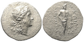 Inseln vor Karien. Kos.

 Tetradrachme (Silber). Um 170 v. Chr.
Vs: Kopf der Aphrodite mit Myrtenkranz rechts.
Rs: Asklepios auf Schlangenstab ges...