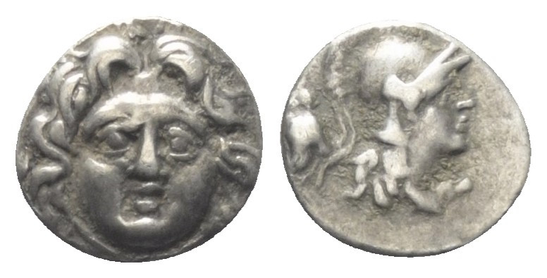 Pisidien. Selge.

 Obol (Silber). Ca. 350 - 300 v. Chr.
Vs: Gorgoneion en fac...