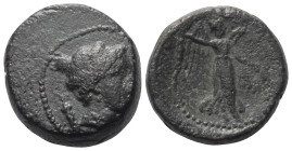 Kyrenaika. Kyrene.

 Bronze. 4. - 3. Jhdt. v. Chr.
Vs: Kopf der Artemis mit Köcher über der Schulter rechts.
Rs: Nike mit Kranz nach rechts schrei...