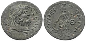 Pisidien. Termessos Major. Pseudo-autonome Prägung.

Bronze. 2. - 3. Jhdt. n. Chr.
Vs: Kopf des bärtigen Zeus mit Lorbeerkranz rechts, darunter The...
