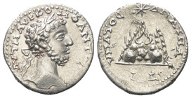 Kappadokien. Kaisareia (Caesarea). Commodus (177 - 192 n. Chr.).

 Drachme (Silber).
Vs: Büste des Commodus mit Lorbeerkranz rechts.
Rs: Berg Arga...