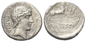 C. Vibius Pansa.

 Denar (Silber). 90 v. Chr. Rom.
Vs: PANSA. Kopf des Apollo mit Lorbeerkranz rechts, davor Kontrollmarke.
Rs: C VIBIVS C F. Mine...