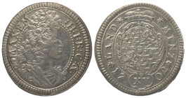 Bayern. Kurfürstentum (1623 - 1806). Maximilian II. Emanuel (1679 - 1704/05 und 1714 - 1726).

 15 Kreuzer (Silber). 1702. München.
Vs: Büste recht...