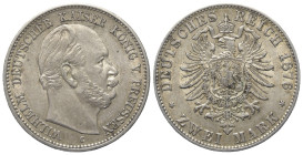 Kaiserreich. Preußen. Wilhelm I. (1861 - 1888).

2 Mark (Silber). 1876.
Vs: Kopf rechts.
Rs: Gekrönter Adler.

28 mm. 11,98 g.

Jaeger 96.
Fa...