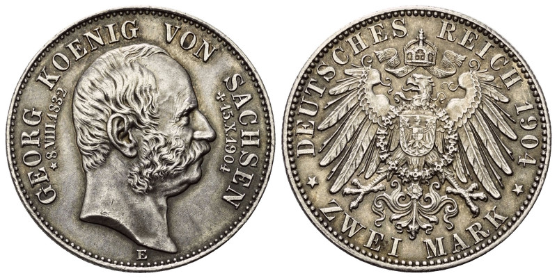 Kaiserreich. Sachsen. Georg (1902 - 1904).

 2 Mark (Silber). 1904 E. Muldenhü...