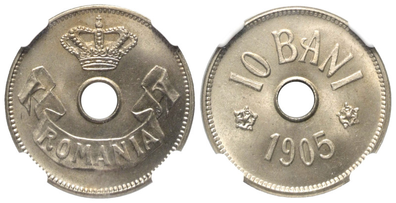 Rumänien. Karl I. (1881 - 1914).

 10 Bani (Kupfer-Nickel). 1905. Brüssel.
NG...