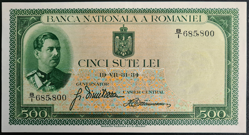 Rumänien. Karl II. (1930 - 1940).

 500 Lei - Banknote. 1934. Bradbury / Wilki...