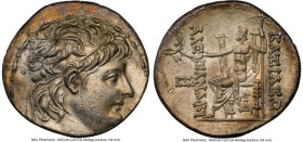 SELEUCID KINGDOM. Alexander II Zabinas (128-122 BC). AR tetradrachm (30mm, 15.82 gm, 1h). NGC AU 4/5 - 4/5. Antioch on the Orontes. Diademed head of A...