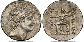 SELEUCID KINGDOM. Alexander II Zabinas (128-122 BC). AR tetradrachm (27mm, 12h). NGC XF, marks. Antioch on the Orontes. Diademed head of Alexander II ...