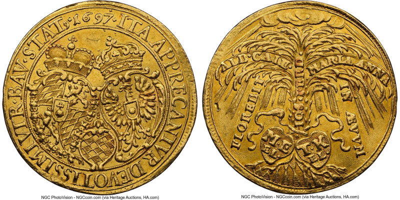 Bavaria. Maximilian II, Emanuel gold 2 Ducat 1697 AU55 NGC, Munich mint, KM371, ...