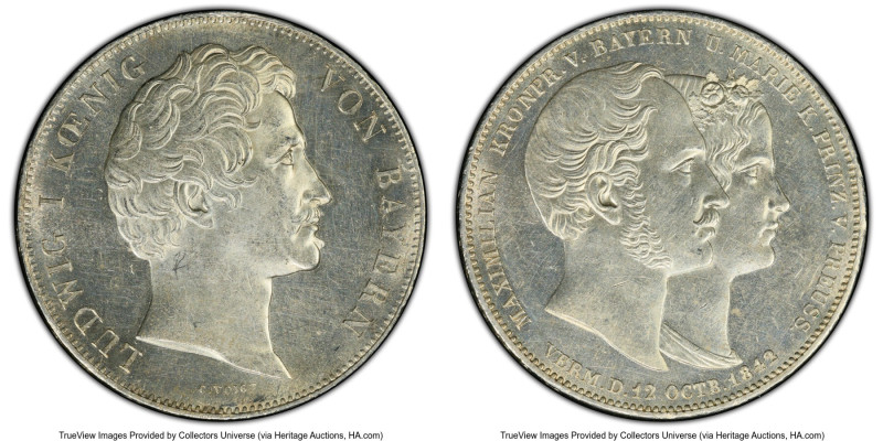 Bavaria. Ludwig I "Marriage" 2 Taler 1842 MS61 PCGS, Munich mint, KM812.1. Comme...