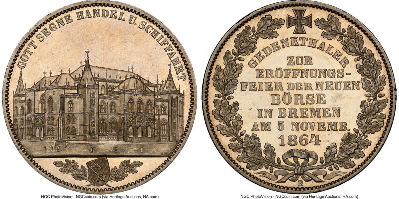 Bremen. Free City Medallic Taler 1864-B MS63 NGC, Hannover mint, KM-X1, J-261. M...
