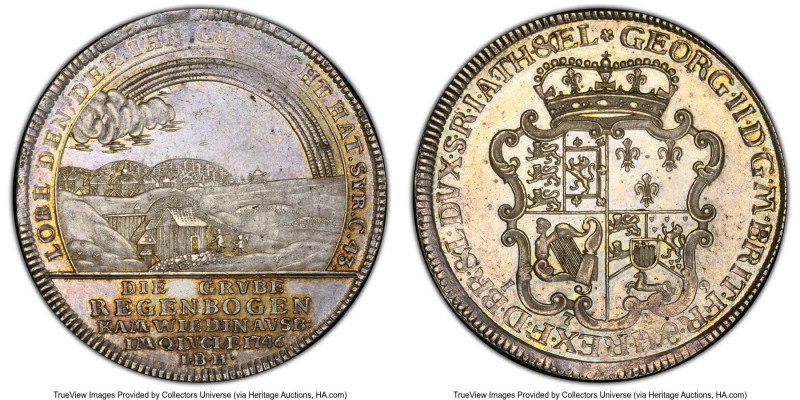 Brunswick-Luneberg-Calenberg-Hannover. Georg II "Rainbow Mine" Taler 1749-IBH MS...