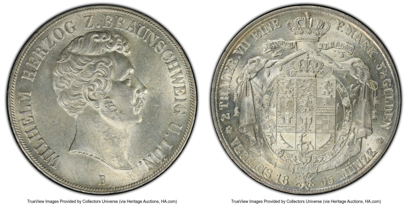 Brunswick-Wolfenbtütel. Wilhelm 2 Taler 1855-B MS63 PCGS, Brunswick mint, KM1140...